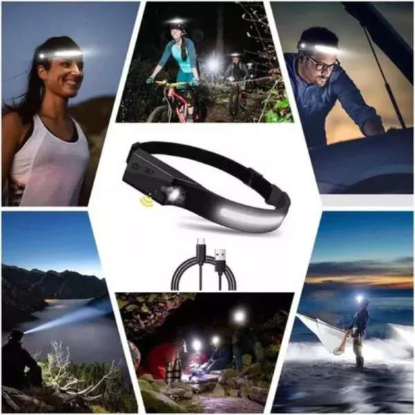 Lanterna de cabeça recarregável LED lâmpada de tocha de acampamento com movimento corporal com USB - Image 6